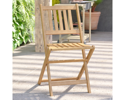 BLNK - Martindale Indoor-Outdoor Folding Acacia Wood Patio Bistro Chairs with X Base Frame and Slatted Back and Seat in Natural Finish Set of 2