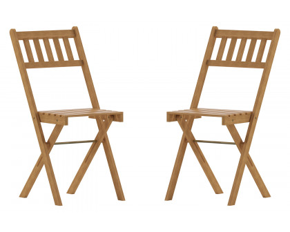 BLNK - Martindale Indoor-Outdoor Folding Acacia Wood Patio Bistro Chairs with X Base Frame and Slatted Back and Seat in Natural Finish Set of 2