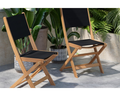 BLNK - Martindale Indoor-Outdoor Folding Acacia Wood Patio Bistro Chairs with Natural X Base Frame and Black Textilene Back and Seat Set of 2