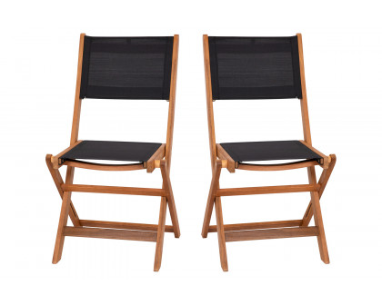 BLNK - Martindale Indoor-Outdoor Folding Acacia Wood Patio Bistro Chairs with Natural X Base Frame and Black Textilene Back and Seat Set of 2