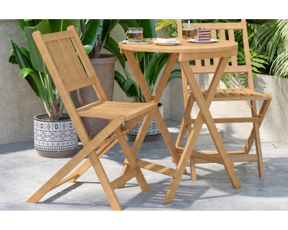 BLNK - Martindale Indoor-Outdoor Folding Patio Bistro Set, Indoor-Outdoor Acacia Round Wood Table and 2 Chair Set with Slatted Design, Natural Finish 3 Piece