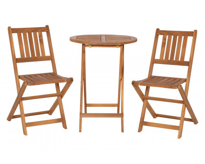 BLNK - Martindale Indoor-Outdoor Folding Patio Bistro Set, Indoor-Outdoor Acacia Round Wood Table and 2 Chair Set with Slatted Design, Natural Finish 3 Piece