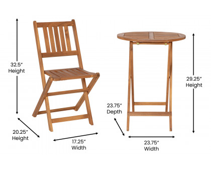 BLNK - Martindale Indoor-Outdoor Folding Patio Bistro Set, Indoor-Outdoor Acacia Round Wood Table and 2 Chair Set with Slatted Design, Natural Finish 3 Piece