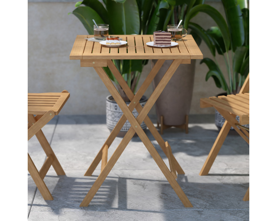 BLNK - Martindale Square Solid Acacia Wood Portable Folding Patio Table with Slatted Top and X Shaped Frame in Natural