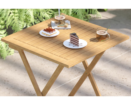 BLNK - Martindale Square Solid Acacia Wood Portable Folding Patio Table with Slatted Top and X Shaped Frame in Natural