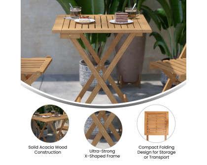 BLNK - Martindale Square Solid Acacia Wood Portable Folding Patio Table with Slatted Top and X Shaped Frame in Natural