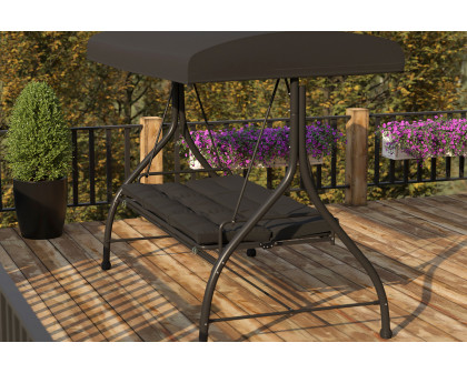 BLNK Tellis Outdoor Steel 3-Seat Converting Patio Swing Canopy Hammock with Cushions - Black