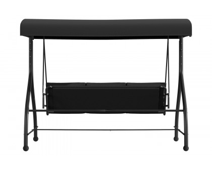 BLNK Tellis Outdoor Steel 3-Seat Converting Patio Swing Canopy Hammock with Cushions - Black