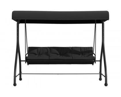 BLNK Tellis Outdoor Steel 3-Seat Converting Patio Swing Canopy Hammock with Cushions - Black