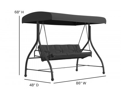 BLNK Tellis Outdoor Steel 3-Seat Converting Patio Swing Canopy Hammock with Cushions - Black