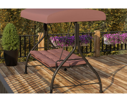 BLNK™ Tellis Outdoor Steel 3-Seat Converting Patio Swing Canopy Hammock with Cushions - Brown