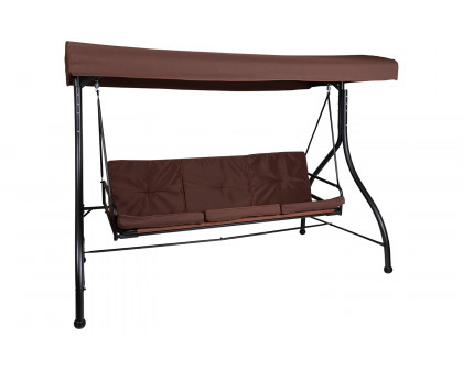 BLNK™ Tellis Outdoor Steel 3-Seat Converting Patio Swing Canopy Hammock with Cushions - Brown