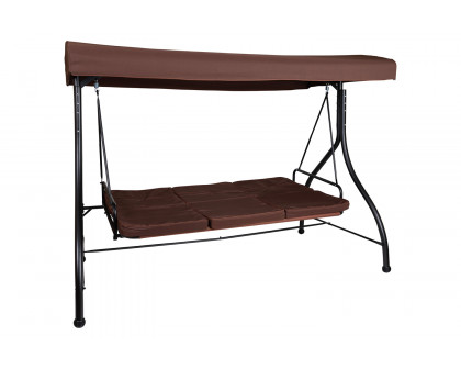 BLNK™ Tellis Outdoor Steel 3-Seat Converting Patio Swing Canopy Hammock with Cushions - Brown