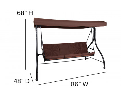 BLNK™ Tellis Outdoor Steel 3-Seat Converting Patio Swing Canopy Hammock with Cushions - Brown