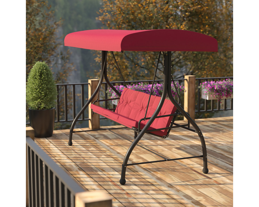 BLNK Tellis Outdoor Steel 3-Seat Converting Patio Swing Canopy Hammock with Cushions - Maroon