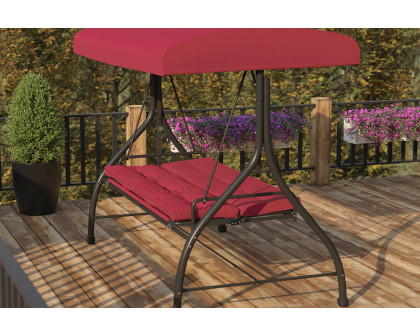 BLNK Tellis Outdoor Steel 3-Seat Converting Patio Swing Canopy Hammock with Cushions - Maroon