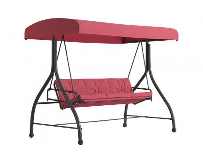 BLNK Tellis Outdoor Steel 3-Seat Converting Patio Swing Canopy Hammock with Cushions - Maroon