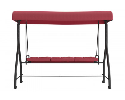 BLNK Tellis Outdoor Steel 3-Seat Converting Patio Swing Canopy Hammock with Cushions - Maroon