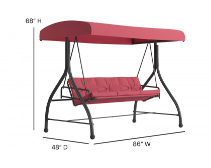 BLNK Tellis Outdoor Steel 3-Seat Converting Patio Swing Canopy Hammock with Cushions - Maroon