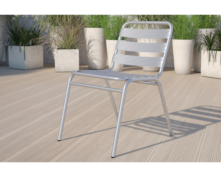 BLNK - Lila Commercial Aluminum Indoor-Outdoor Restaurant Stack Chair with Triple Slat Back