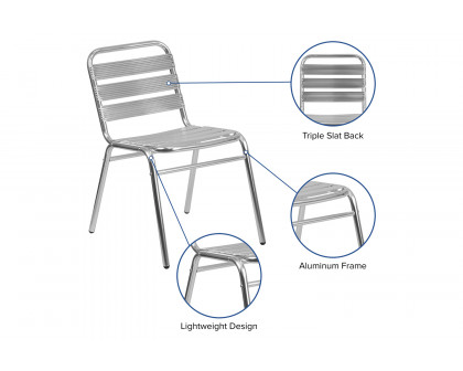 BLNK - Lila Commercial Aluminum Indoor-Outdoor Restaurant Stack Chair with Triple Slat Back