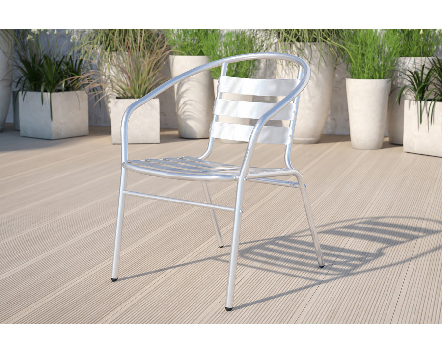 BLNK - Lila Commercial Aluminum Indoor-Outdoor Restaurant Stack Chair with Triple Slat Back and Arms