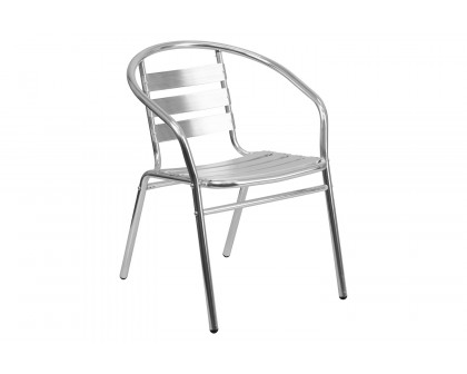 BLNK - Lila Commercial Aluminum Indoor-Outdoor Restaurant Stack Chair with Triple Slat Back and Arms