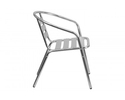 BLNK - Lila Commercial Aluminum Indoor-Outdoor Restaurant Stack Chair with Triple Slat Back and Arms