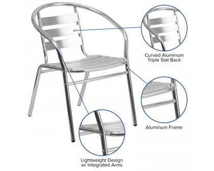 BLNK - Lila Commercial Aluminum Indoor-Outdoor Restaurant Stack Chair with Triple Slat Back and Arms