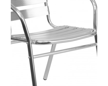 BLNK - Lila Commercial Aluminum Indoor-Outdoor Restaurant Stack Chair with Triple Slat Back and Arms