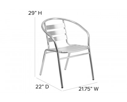 BLNK - Lila Commercial Aluminum Indoor-Outdoor Restaurant Stack Chair with Triple Slat Back and Arms