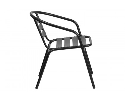 BLNK Lila Metal Restaurant Stack Chair with Aluminum Slats - Black