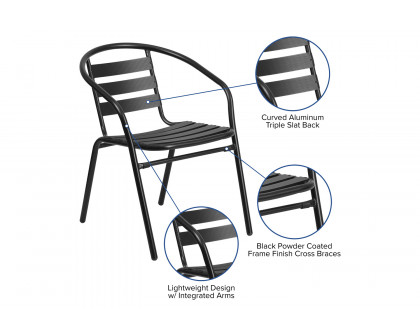 BLNK Lila Metal Restaurant Stack Chair with Aluminum Slats - Black