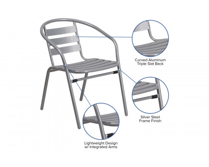 BLNK Lila Metal Restaurant Stack Chair with Aluminum Slats - Silver