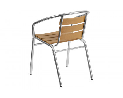 BLNK - Lila Commercial Aluminum Indoor-Outdoor Restaurant Stack Chair with Triple Slat Faux Teak Back