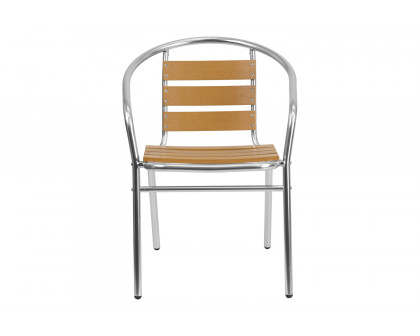 BLNK - Lila Commercial Aluminum Indoor-Outdoor Restaurant Stack Chair with Triple Slat Faux Teak Back