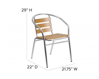 BLNK - Lila Commercial Aluminum Indoor-Outdoor Restaurant Stack Chair with Triple Slat Faux Teak Back