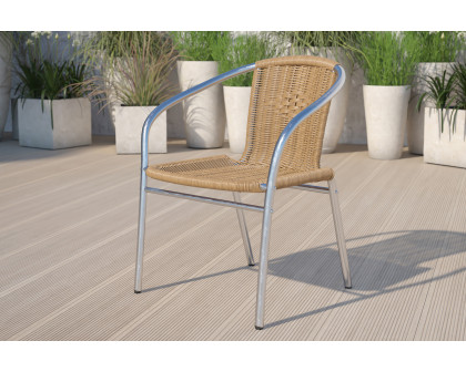 BLNK Lila Commercial Aluminum Rattan Indoor-Outdoor Restaurant Stack Chair