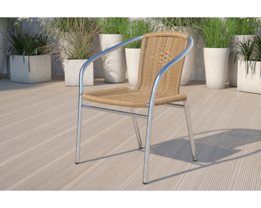 BLNK Lila Commercial Aluminum Rattan Indoor-Outdoor Restaurant Stack Chair - Beige