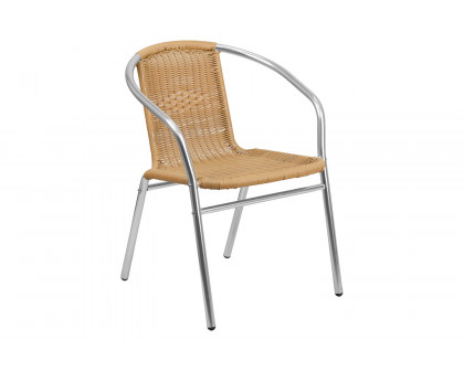 BLNK Lila Commercial Aluminum Rattan Indoor-Outdoor Restaurant Stack Chair - Beige