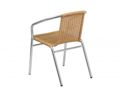 BLNK Lila Commercial Aluminum Rattan Indoor-Outdoor Restaurant Stack Chair - Beige