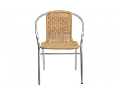 BLNK Lila Commercial Aluminum Rattan Indoor-Outdoor Restaurant Stack Chair - Beige