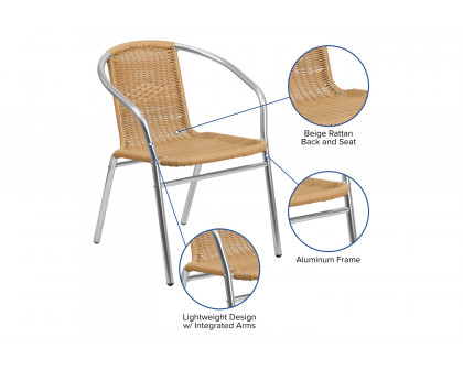 BLNK Lila Commercial Aluminum Rattan Indoor-Outdoor Restaurant Stack Chair - Beige