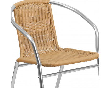 BLNK Lila Commercial Aluminum Rattan Indoor-Outdoor Restaurant Stack Chair - Beige