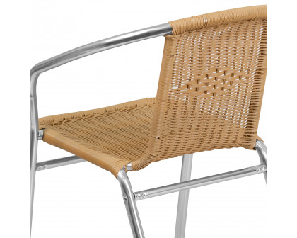 BLNK Lila Commercial Aluminum Rattan Indoor-Outdoor Restaurant Stack Chair - Beige