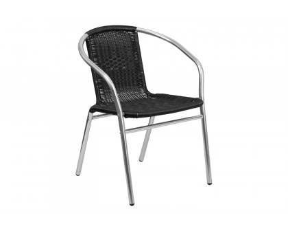 BLNK Lila Commercial Aluminum Rattan Indoor-Outdoor Restaurant Stack Chair - Black