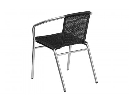 BLNK Lila Commercial Aluminum Rattan Indoor-Outdoor Restaurant Stack Chair - Black