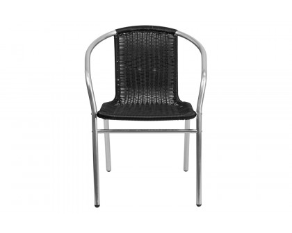 BLNK Lila Commercial Aluminum Rattan Indoor-Outdoor Restaurant Stack Chair - Black