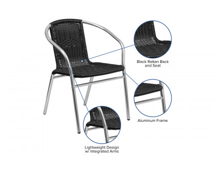 BLNK Lila Commercial Aluminum Rattan Indoor-Outdoor Restaurant Stack Chair - Black