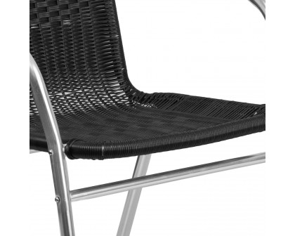 BLNK Lila Commercial Aluminum Rattan Indoor-Outdoor Restaurant Stack Chair - Black